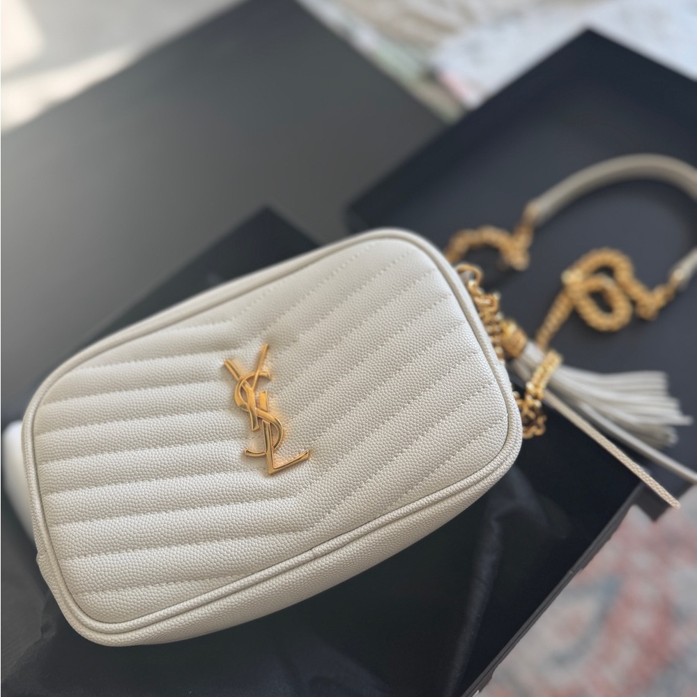 Yves Saint Laurent White Crossbody Bag with Gold Hardware